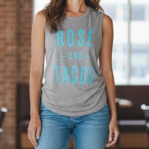 Next Level Apparel Rosé and Tacos Graphic Muscle Tank Gray - Medium